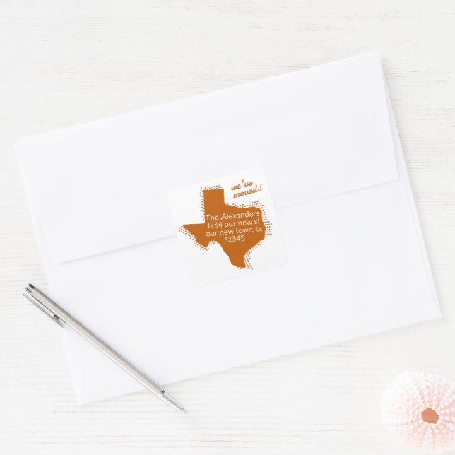 Adesivo Quadrado Laranja Queimado que movemos - Texas movendo-se (Envelope)