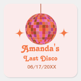 Adesivo Quadrado Laranja Rosa Groovy Última discoteca Despedida de 
