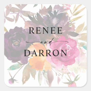 Adesivo Quadrado Laranja, Rosa Quente e Púrpura Queda 3 Floral