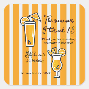 Adesivo Quadrado Laranjada O Verão Em Que Fiz 13 Anos Mocktail Aniv