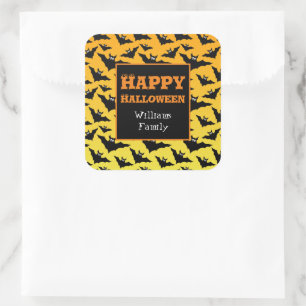 Adesivo Quadrado Laranjas morcegos pretos padrão de Halloween Perso