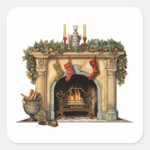 Adesivo Quadrado Lareira Vitoriana, Feliz Natal Obrigado