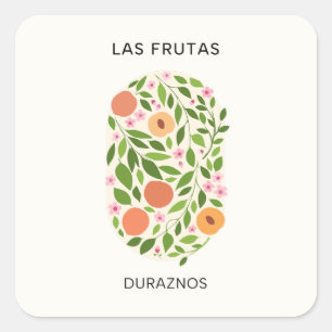 Adesivo Quadrado Las Frutas: Duraznos - Mercado de Pêssegos