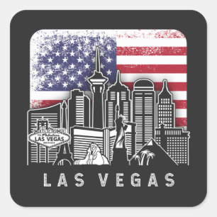 Adesivo Quadrado Las Vegas Nevada Skyline Vintage Flag Americano