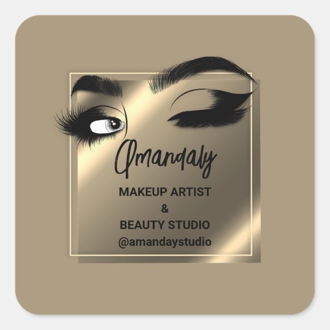 Adesivo Quadrado Lashes Cleaner Makeup Beauty Compra Faux Dourado (Frente)