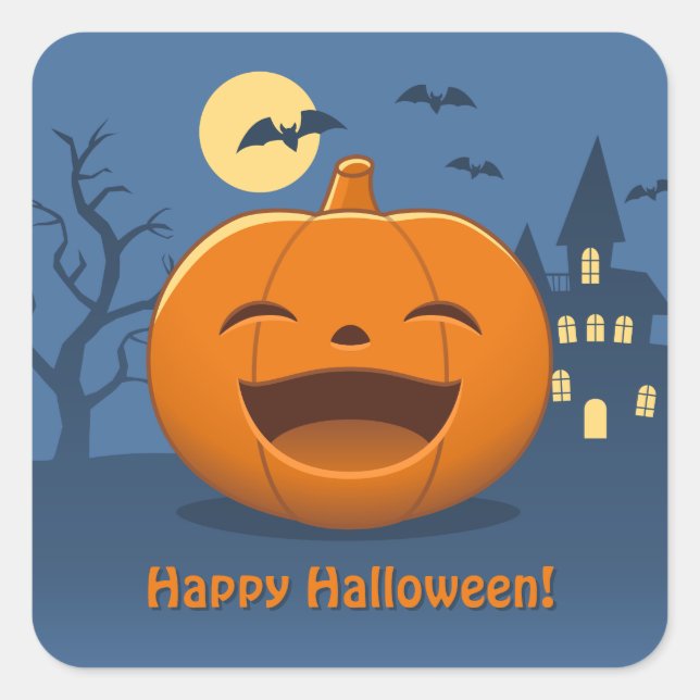 Adesivo Quadrado Laughing Halloween Pumpkin Custom Text (Frente)