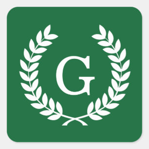 Adesivo Quadrado Laurel Wreath Inicial Monograma de Trigo Branco