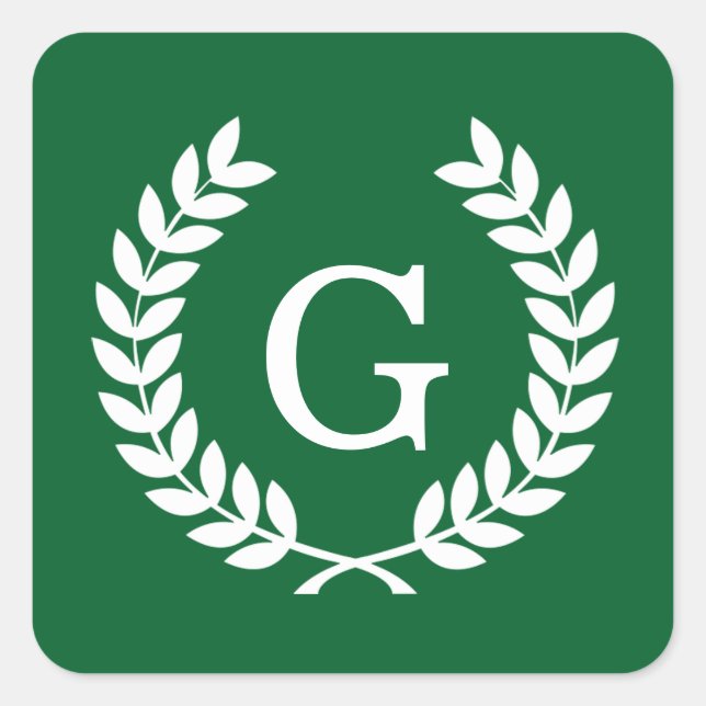 Adesivo Quadrado Laurel Wreath Inicial Monograma de Trigo Branco (Frente)