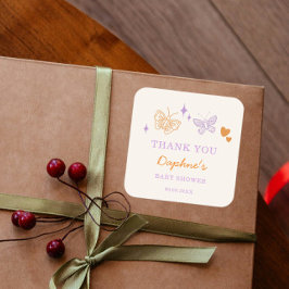 Adesivo Quadrado Lavanda branca e Chá de fraldas de borboleta laran