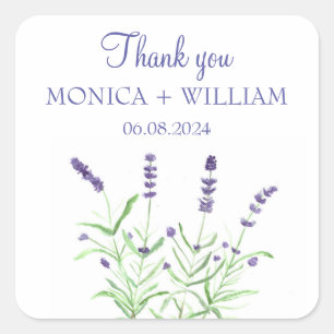 Adesivo Quadrado Lavanda de aquarelas flores herbáceas roxas rústic