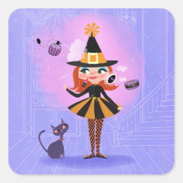 Adesivo Quadrado Lavanda de bruxas vermelhas e rosa do Halloween