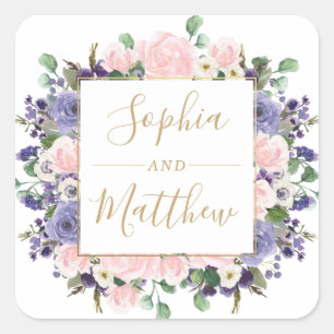 Adesivo Quadrado Lavanda De Casamento Dourado Floral Roxo De Blush
