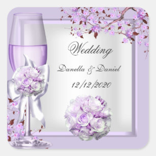 Adesivo Quadrado Lavanda de Casamento Elegante Purple Lilac 4