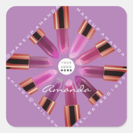 Adesivo Quadrado Lavanda de Lipsticks Dourados de Cosmetica Makeup