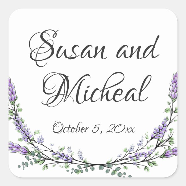 Adesivo Quadrado Lavanda elegante Eucalyptus botânico (Frente)