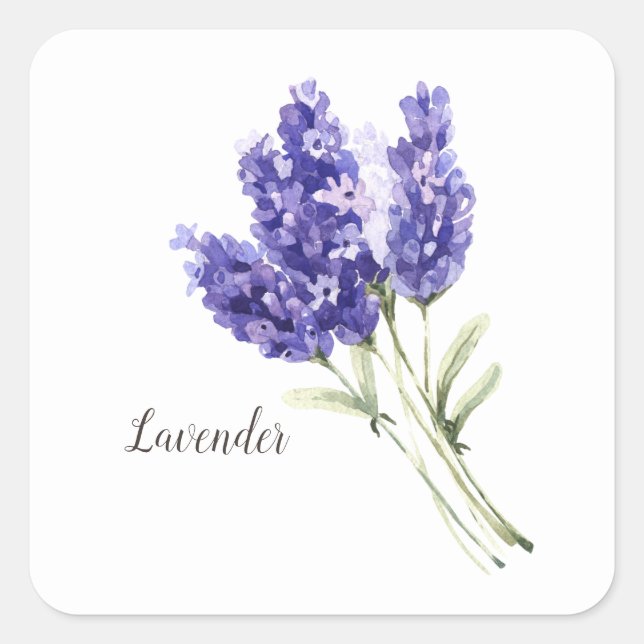 Adesivo Quadrado Lavanda Flores Aquarela (Frente)