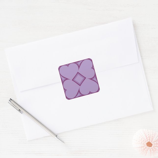 Adesivo Quadrado Lavanda Hearts Square Sticker (Envelope)