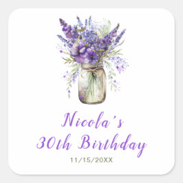 Adesivo Quadrado Lavanda Mason Jar Birthday