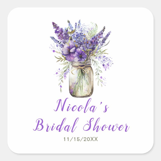 Adesivo Quadrado Lavanda No Fralde Bridal Shower  (Frente)