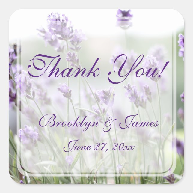 Adesivo Quadrado Lavanda Personalizada Bohemian Weding Stickers (Frente)