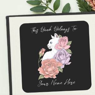 Adesivo Quadrado Lavanda Pêssego Branco Rosas Rosa Bookplate
