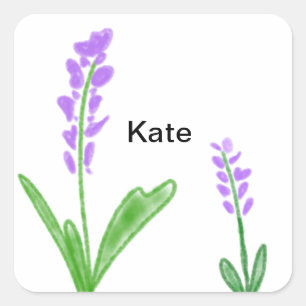 Adesivo Quadrado Lavanda roxa cor d'água floral adiciona nome texto