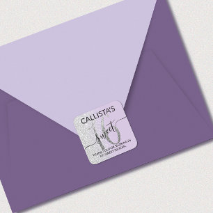 Adesivo Quadrado Lavanda Silver Glitter Ombre Sweet 16 Favor