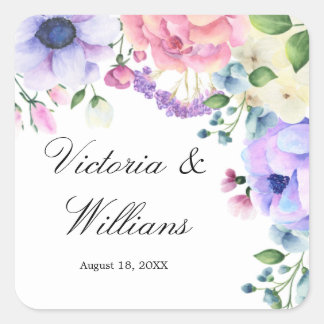 Adesivo Quadrado Lavender Garden Romantic Watercolor Floral Envelop