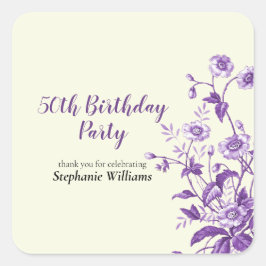 Adesivo Quadrado Lavender Wildflower Women's 50th Birthday Party