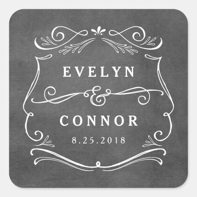 Adesivo Quadrado Lavish Scrolls - Vinheta de Casamento de Cor Editá (Frente)