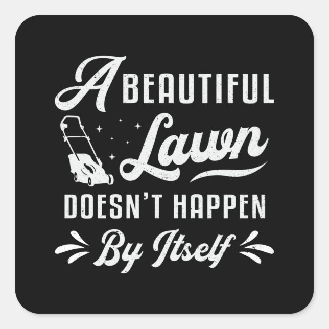 Adesivo Quadrado Lawn Mower Um Belo Jardineiro Amarrando (Frente)