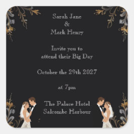 Adesivo Quadrado Layout de Casamento de Convite que você pode perso