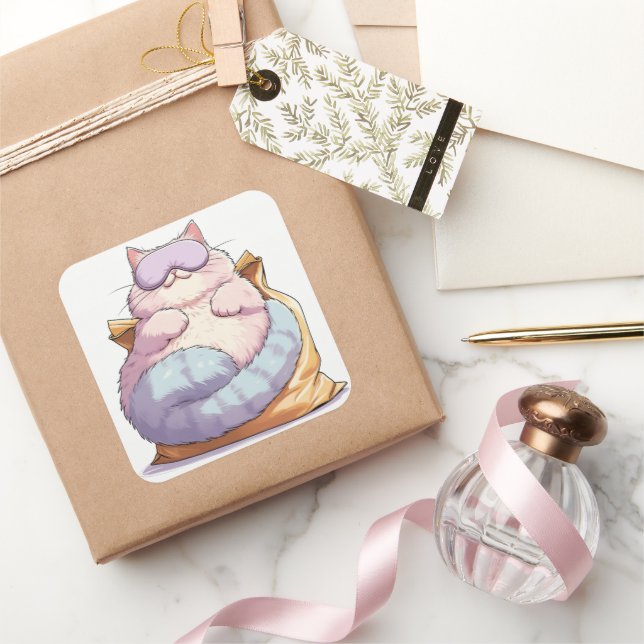 Adesivo Quadrado Lazy Cat Snack Nap (Presentear)