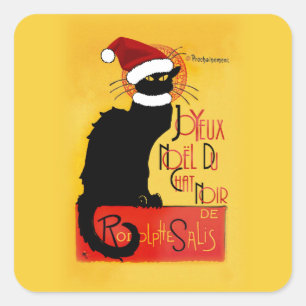 Adesivo Quadrado Le Chat Noir Chapéu de Papai Noel Natal