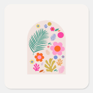 Adesivo Quadrado Le Jardin 04 Retro Flowers Modern Floral