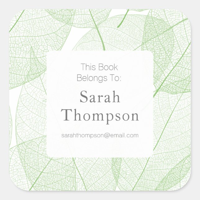 Adesivo Quadrado Leaf Bookplate Este Livro Pertence A Stickers (Frente)