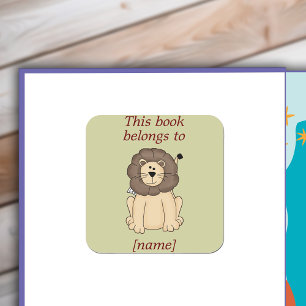 Adesivo Quadrado Leão Bonito Este Livro Pertence Ao Vinheta De Plac