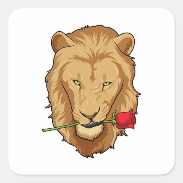 Adesivo Quadrado Leão com Rosa (Frente)