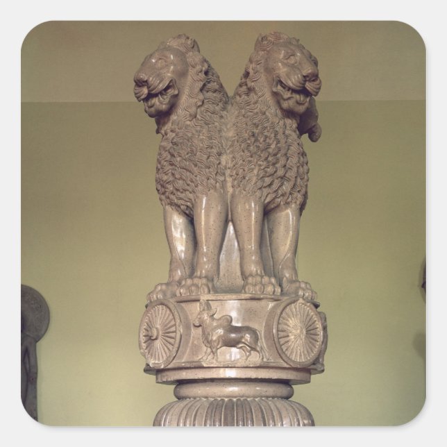 Adesivo Quadrado Leão do Pilar do Imperador Ashoka (Frente)