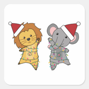Adesivo Quadrado Leão Elefante Fada De Natal Luz Fácil Animais