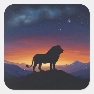 Adesivo Quadrado Leão Majestoso Sob o Céu Estrelado – Atemporal