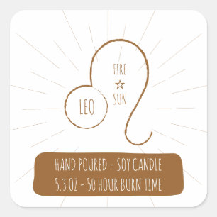 Adesivo Quadrado Leão, manuscrito, com velas de soja