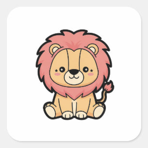 Adesivo Quadrado Leão Orgulhoso – Ilustração de Animal Fofo Kawaii