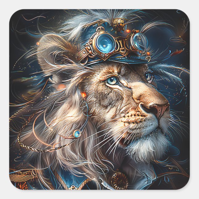 Adesivo Quadrado Leão Steampunk (Frente)