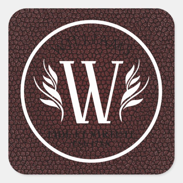 Adesivo Quadrado Leather Leaf & Vintage Paper Surname Motto (Frente)