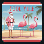Adesivo Quadrado Legal Yule Papais noeis e Flamingos Praia Natal<br><div class="desc">Apresentando nossos Papais noeis Legal de Yule e os Pinheiros de Natal de praia Flamingos - uma mistura de tradição de férias e diversão tropical! Papais noeis e seus amigos flamingos em uma praia arenosa.</div>