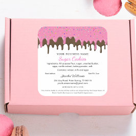 Adesivo Quadrado Lei da Cottage com Drip de Frosting de Morango e C
