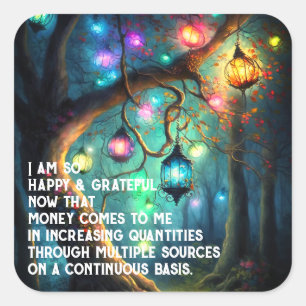 Adesivo Quadrado Lei de Atrair Dinheiro Manifestação Citação Riquez