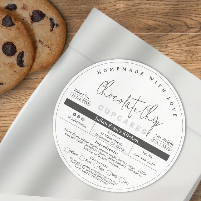 Adesivo Quadrado Lei moderna de Comida preto e branco (Modern Black & White Homemade Food Cottage Law Square Sticker )