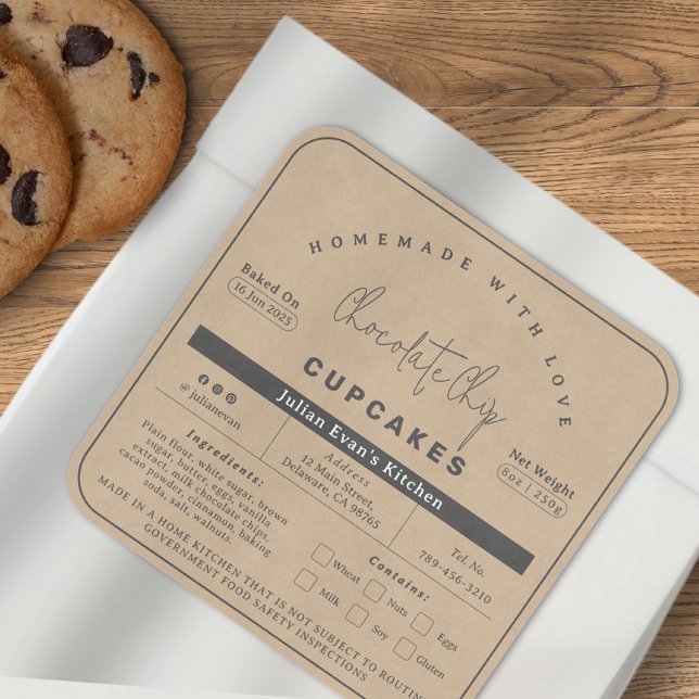 Adesivo Quadrado Lei Rustic Faux Kraft de Comida caseira (Rustic Faux Kraft Paper Homemade Food Cottage Law Square Sticker)